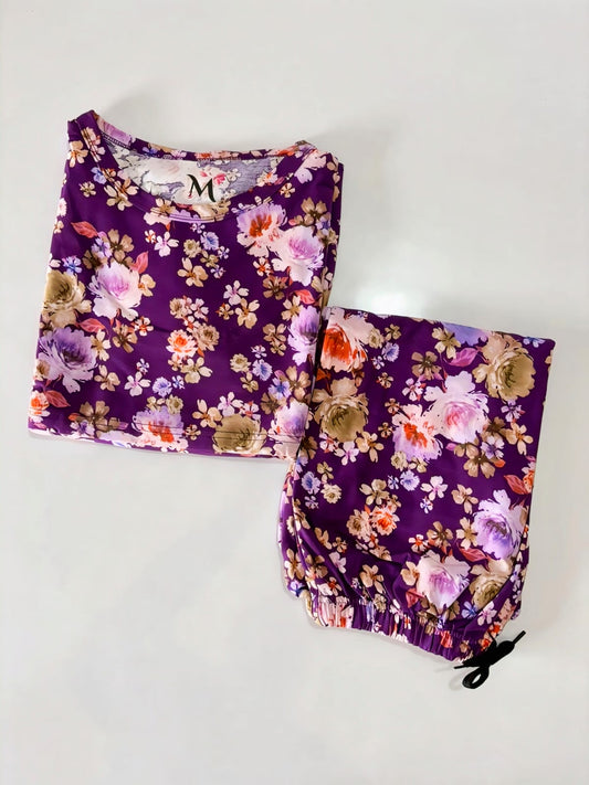 Dark Purple Floral Feeding Peplum Set