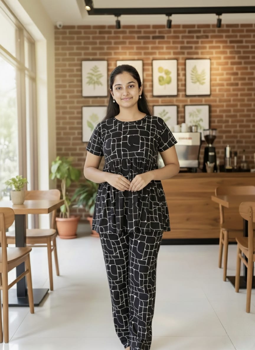 Black Texture Feeding Peplum Set