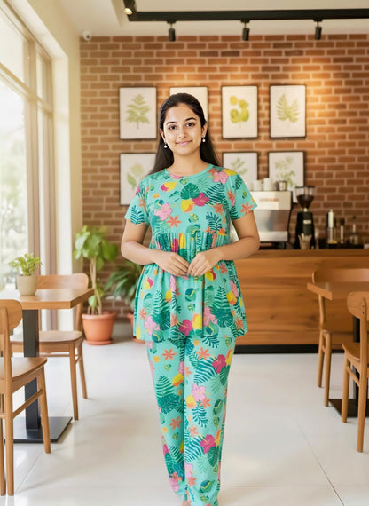 Skyblue Leaf Feeding Peplum Set