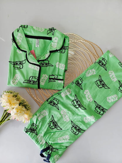 Green With Star Wars Collar Night Suit