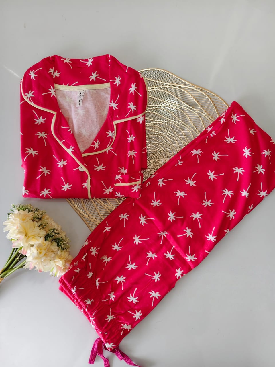 Dark Pink Collar Night Suit