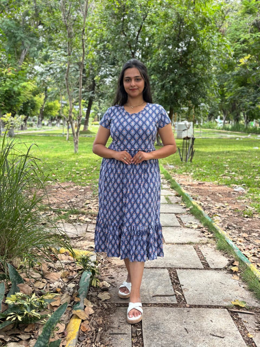 Dark Blue Stylish Feeding Frock With ( Inner V Type Feeding )
