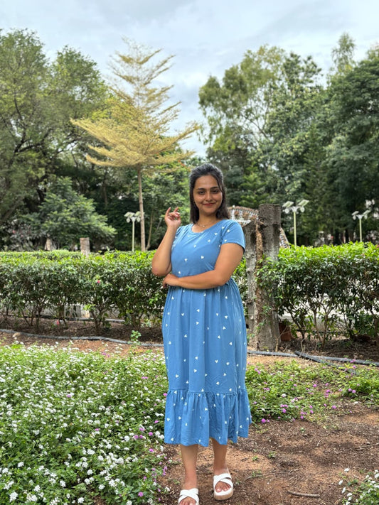 Blue Stylish Feeding Frock With ( Inner V Type Feeding )
