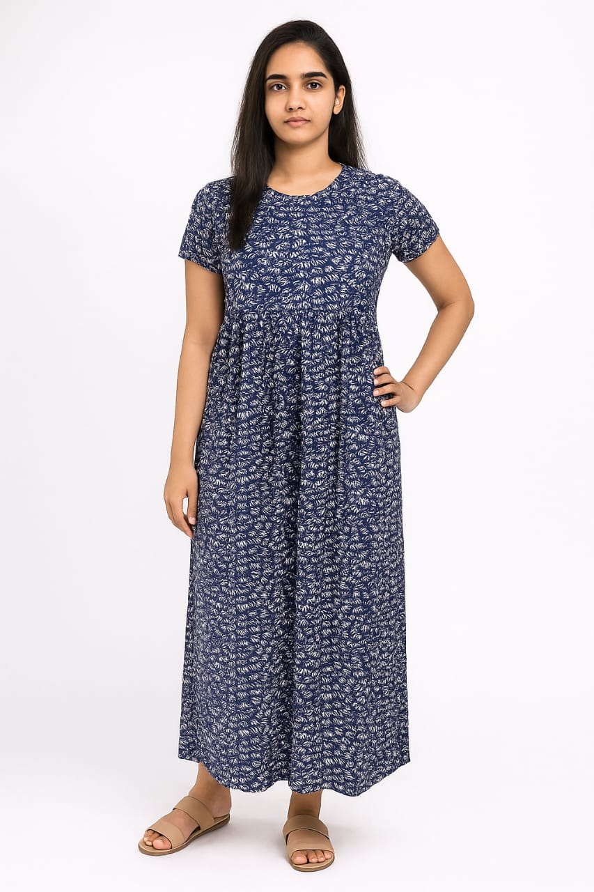 Navy Blue Flower Non Feeding Frock
