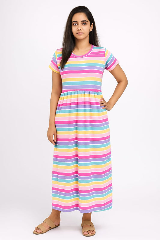 Multicolor Rainbow Non Feeding Frock