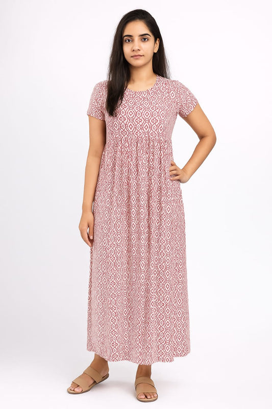 White Pattern Non Feeding Frock