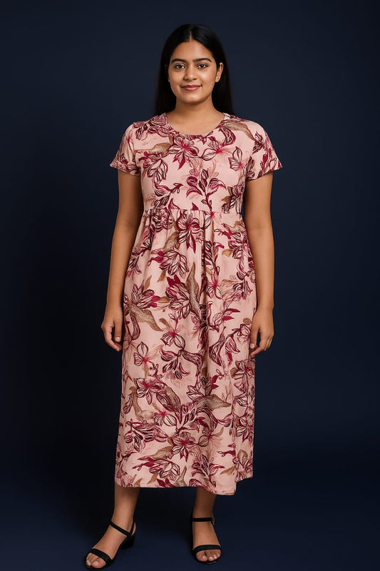 Peach Floral Print Non Feeding Frock