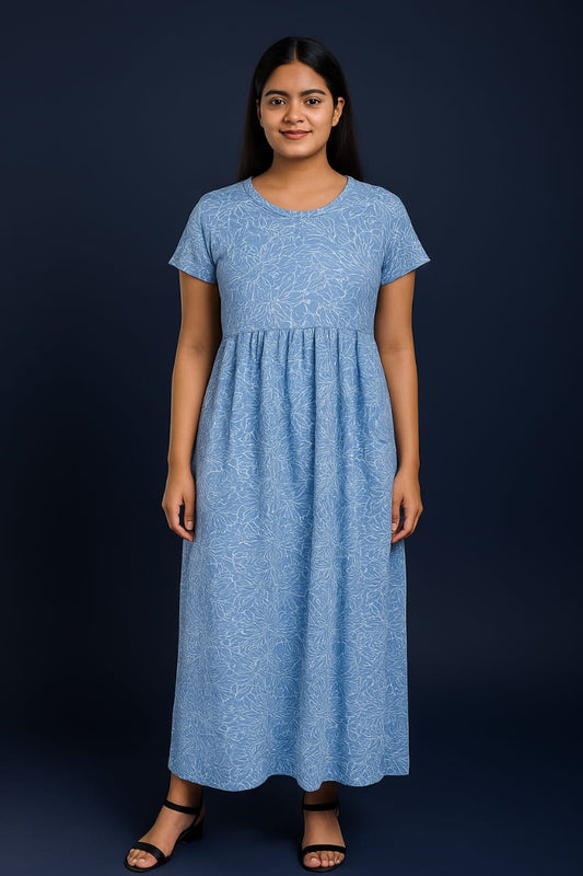 Ice Blue Floral Non Feeding Frock