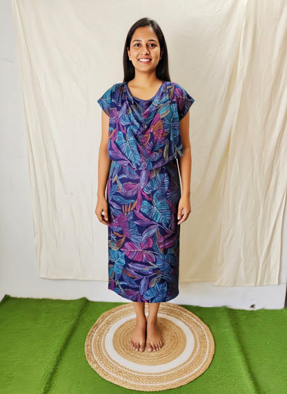 Blue Multicolor Shwal Type Feeding Frock (Inner Double Side Zip)