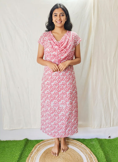Pink Rippon Shwal Type Feeding Frock (Inner Double Side Zip)