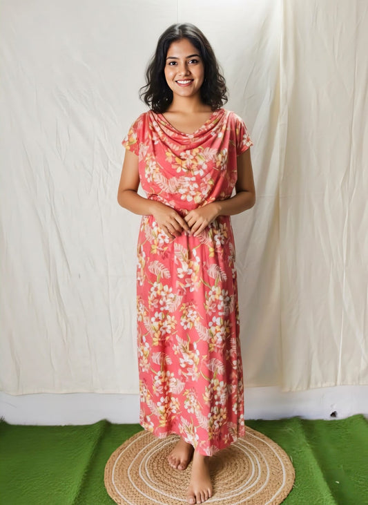 Orange Flower Shwal Type Feeding Frock (Inner Double Side Zip)