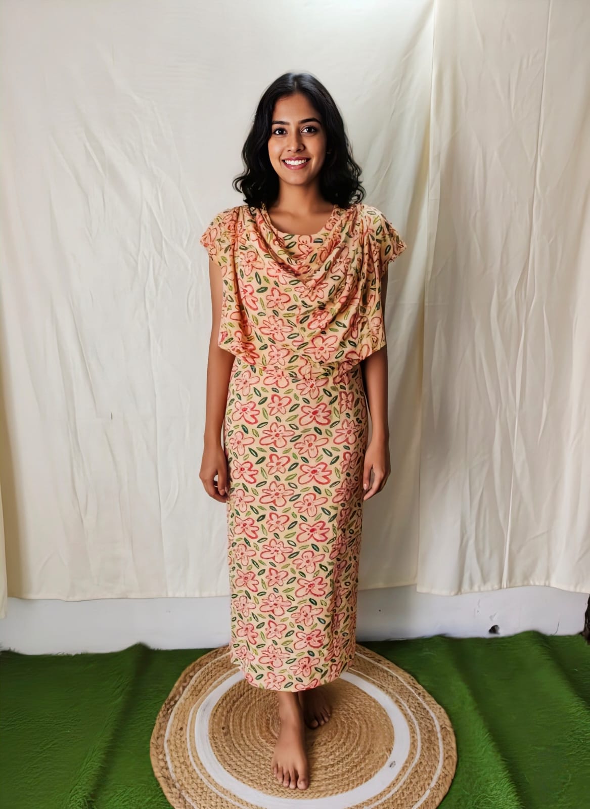 Orange Light Shade Shwal Type Feeding Frock (Inner Double Side Zip)