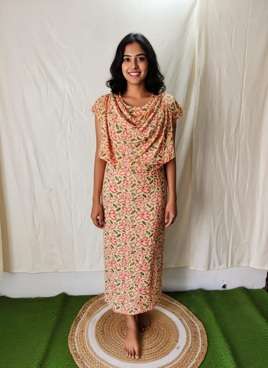 Orange Light Shade Shwal Type Feeding Frock (Inner Double Side Zip)