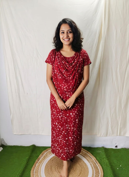 Maroon Shwal Type Feeding Frock (Inner Double Side Zip)