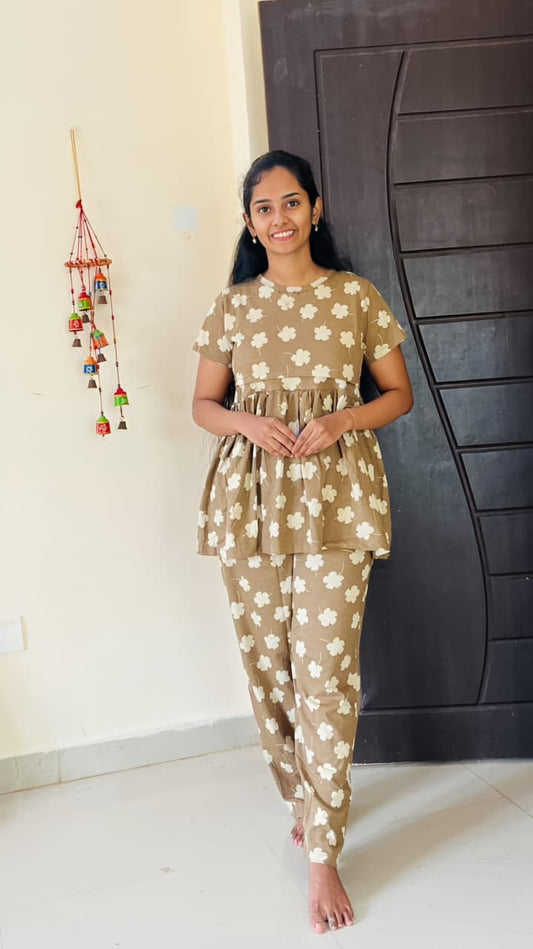 Brown Feeding Peplum Sets