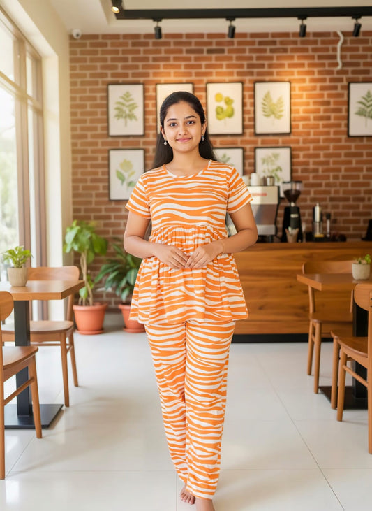 Orange Feeding Peplum Sets