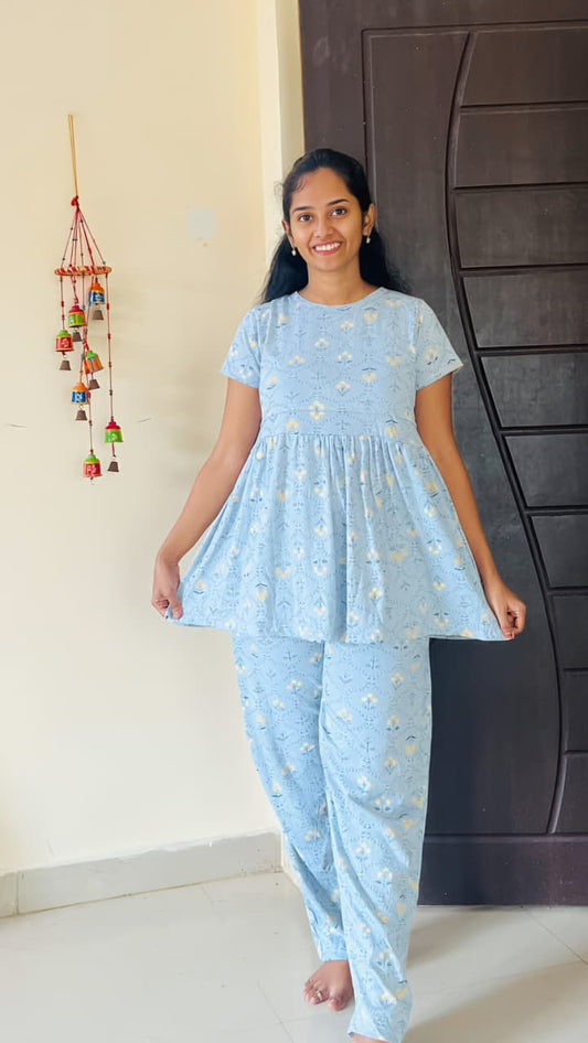 Ash Flower Print  Feeding Peplum Sets