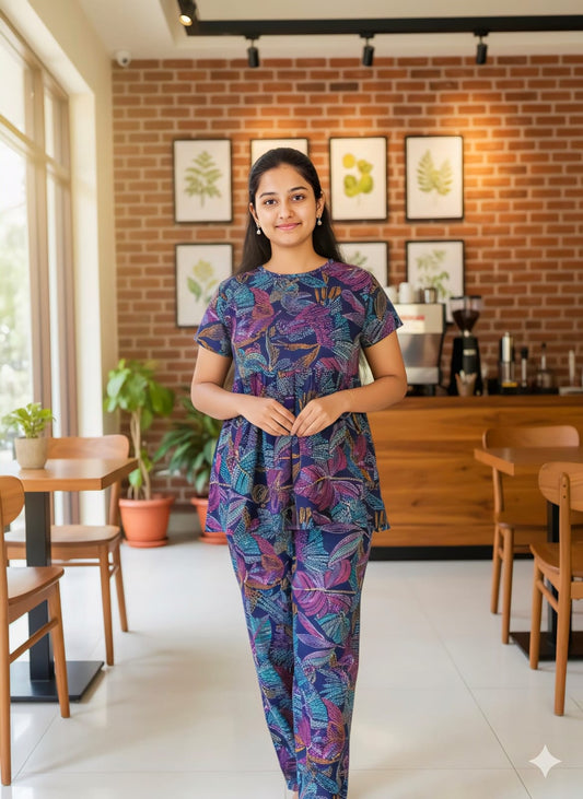 Blue Multicolor Feeding Peplum Sets