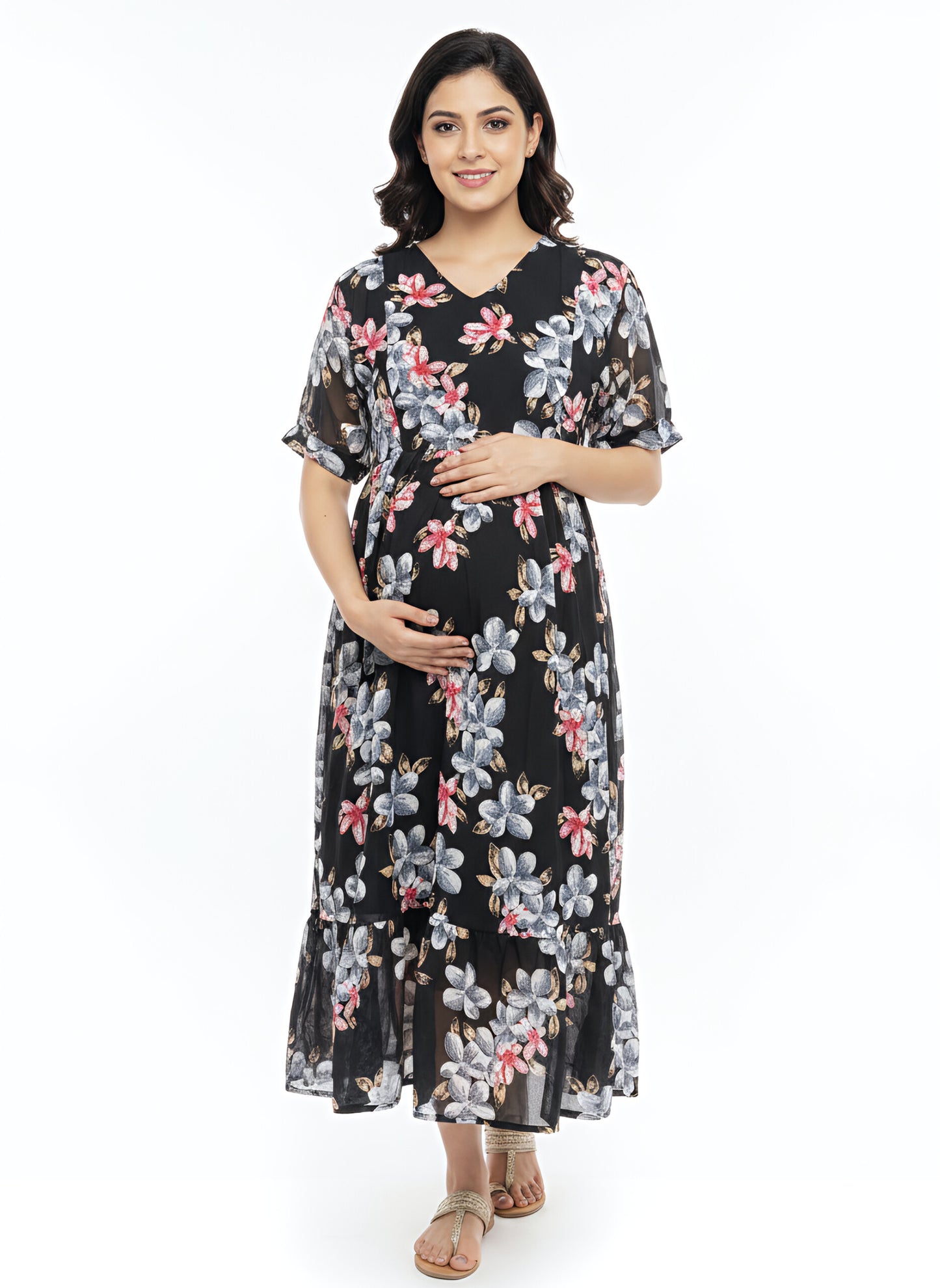 Georgette Feeding Frock -Black