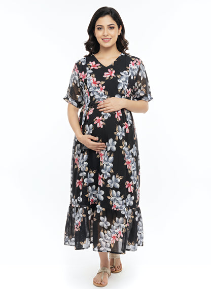 Georgette Feeding Frock -Black