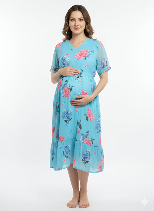 Georgette Feeding Frock -Skyblue