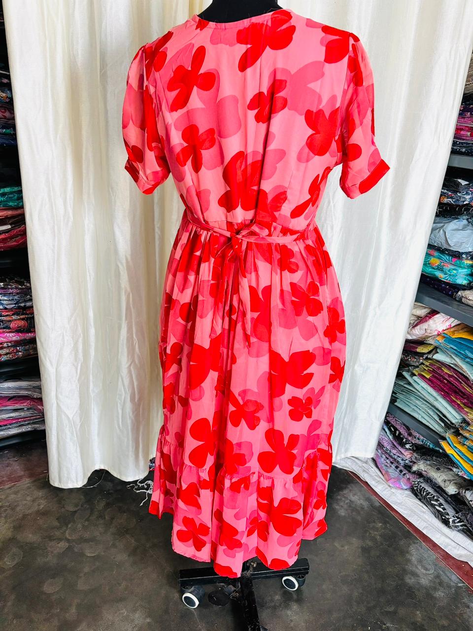 Georgette Feeding Frock -Red