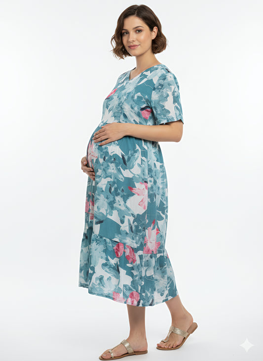 Georgette Feeding Frock -Light Sky-blue