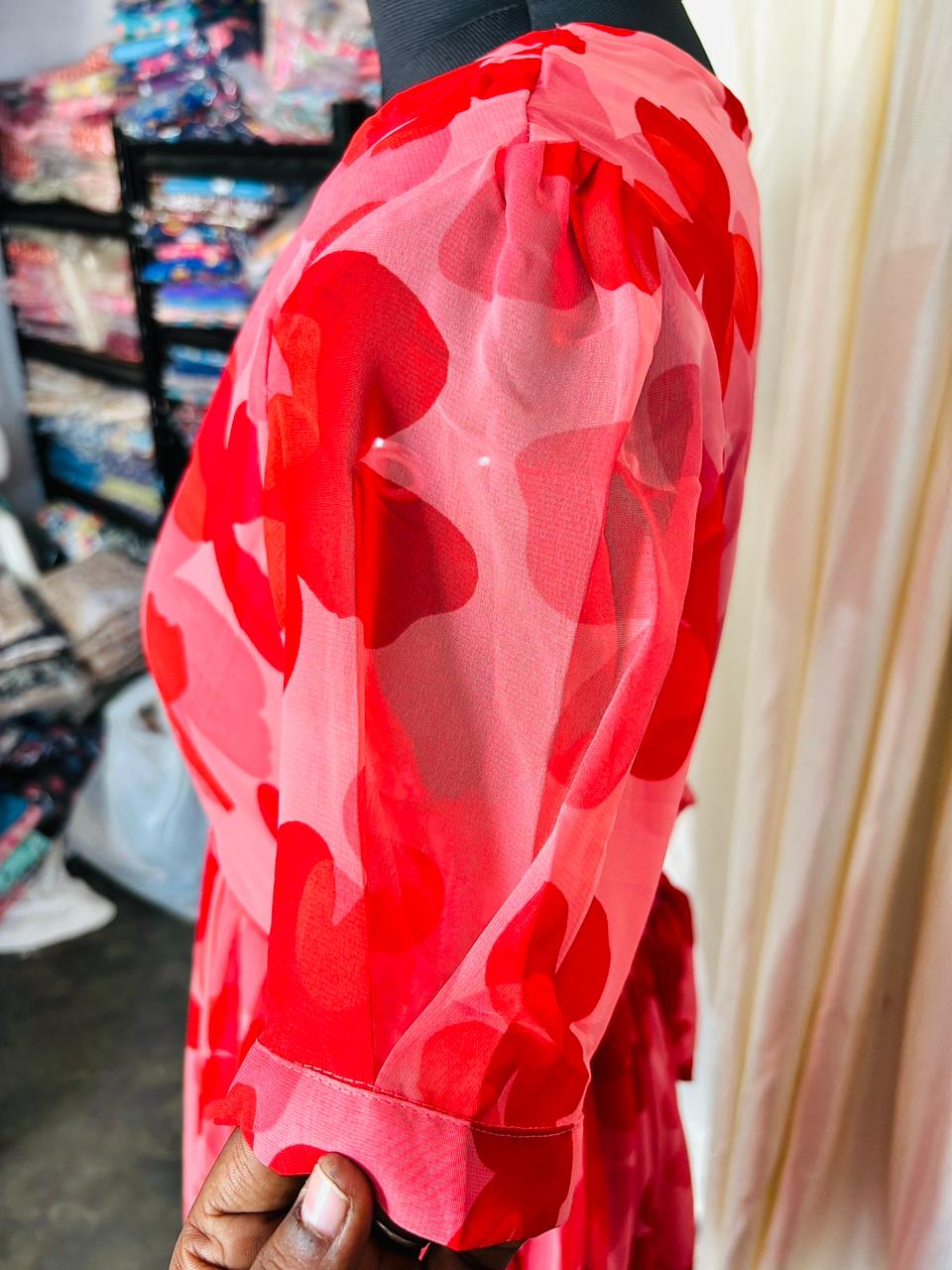 Georgette Feeding Frock -Red