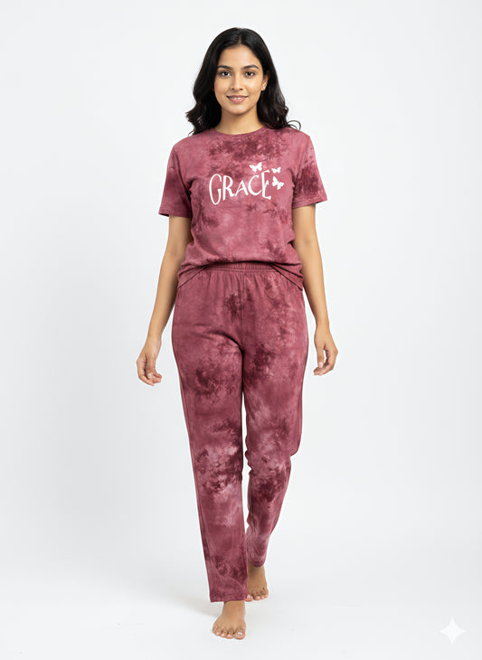 Tie and dye premium co ord set - Maroon