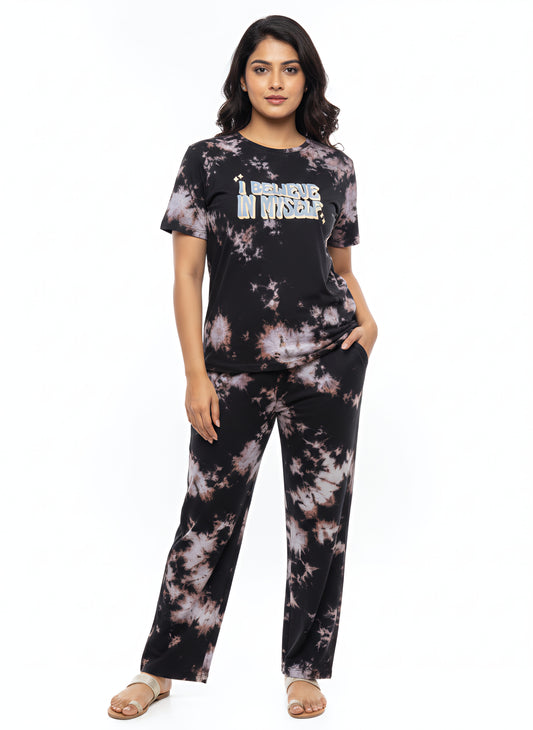 Tie and dye premium co ord set - Black
