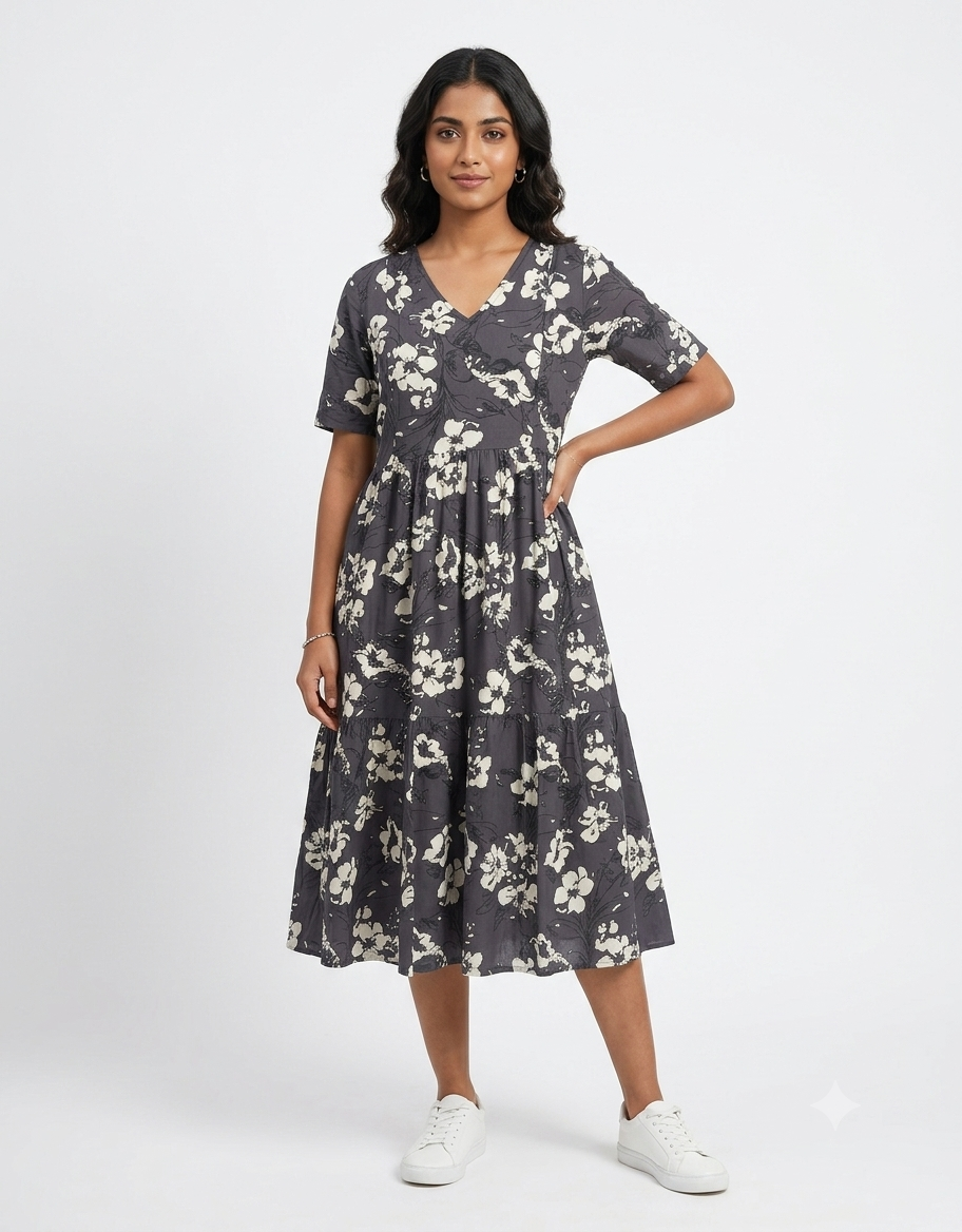 Reyon Ash Colour Floral 2tier Feeding Maxi