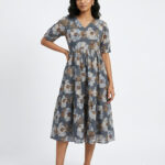Grey Floral Print 2tier Feeding Maxi
