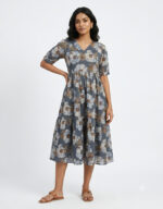 Grey Floral Print 2tier Feeding Maxi