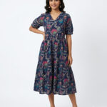 Rich Blue Floral Print 2tier Feeding Maxi