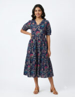 Rich Blue Floral Print 2tier Feeding Maxi