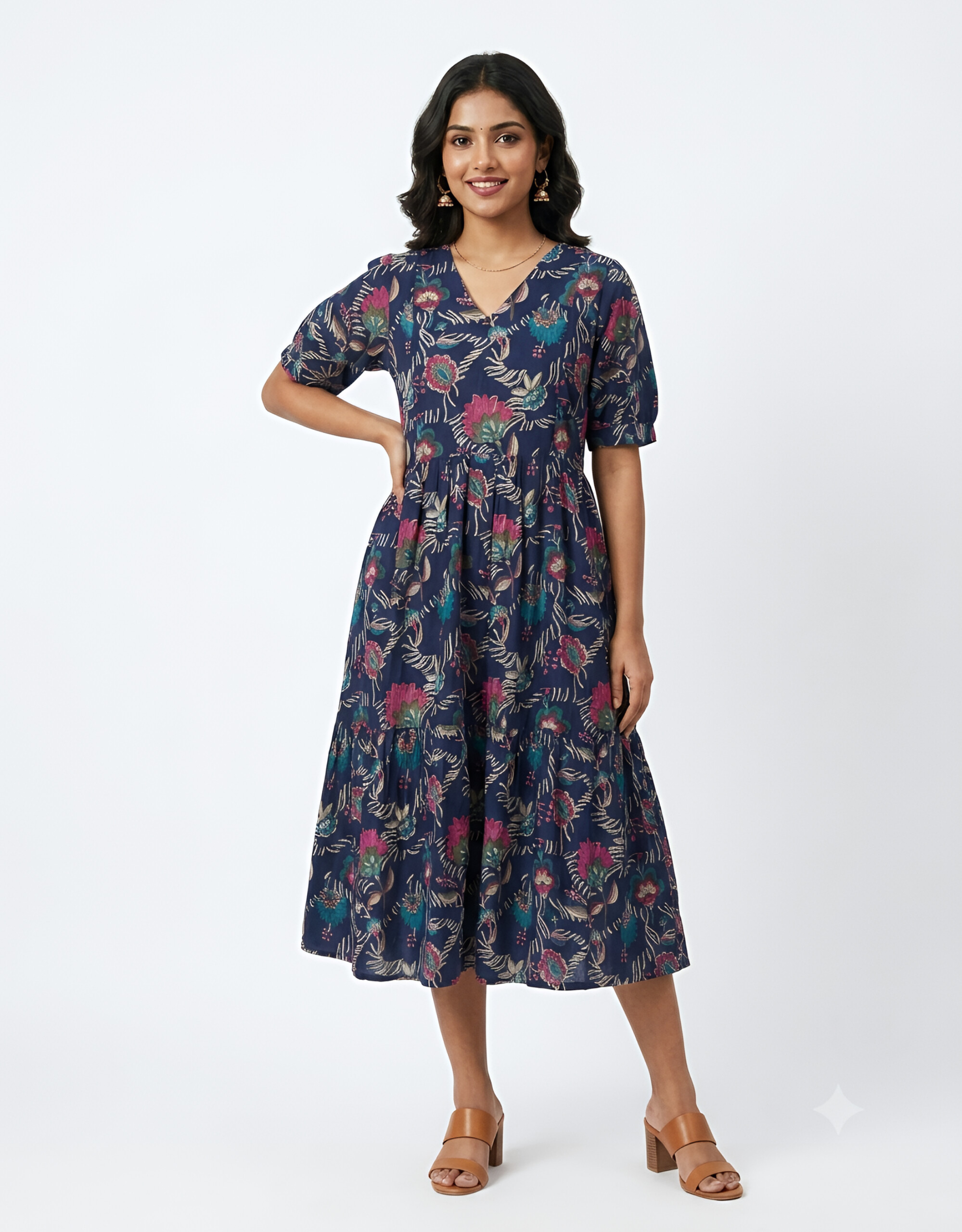 Rich Blue Floral Print 2tier Feeding Maxi