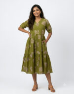 Olive Green Floral Print 2tier Feeding Maxi