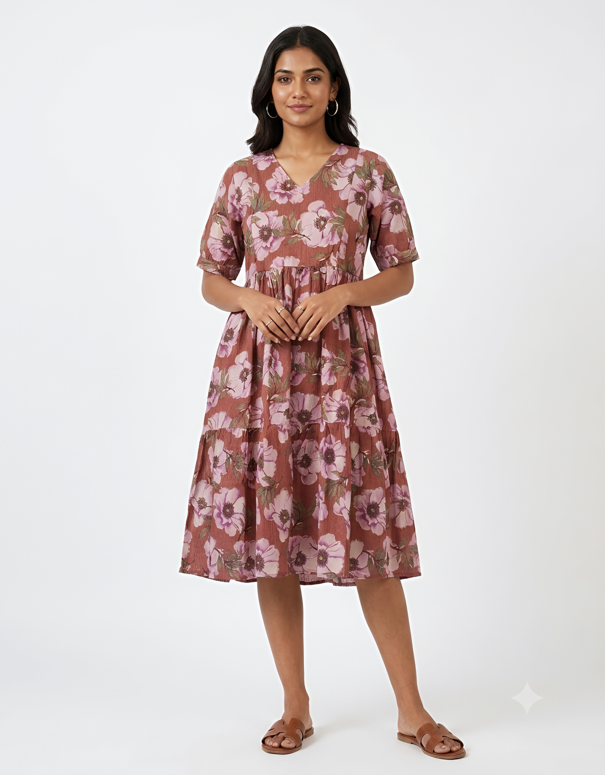 Onion Pink Floral Print 2tier Feeding Maxi