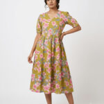 Mustard Yellow Floral Print 2tier Feeding Maxi