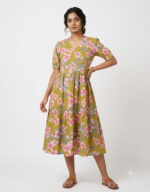 Mustard Yellow Floral Print 2tier Feeding Maxi