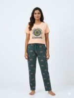 Premium Pyjamas Set- Sandal & Green