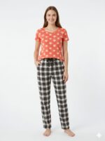 Womens Co ord Set - Peach With Black