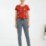 Womens Co ord Set - Red With Grey