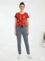 Womens Co ord Set - Red With Grey