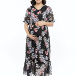 Georgette Feeding Frock-Black