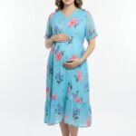 Georgette Feeding Frock-Skyblue