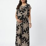 Black Tree Print Shwal Type Feeding Frock (Inner Double Side Zip)