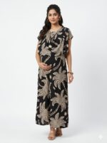 Black Tree Print Shwal Type Feeding Frock (Inner Double Side Zip)