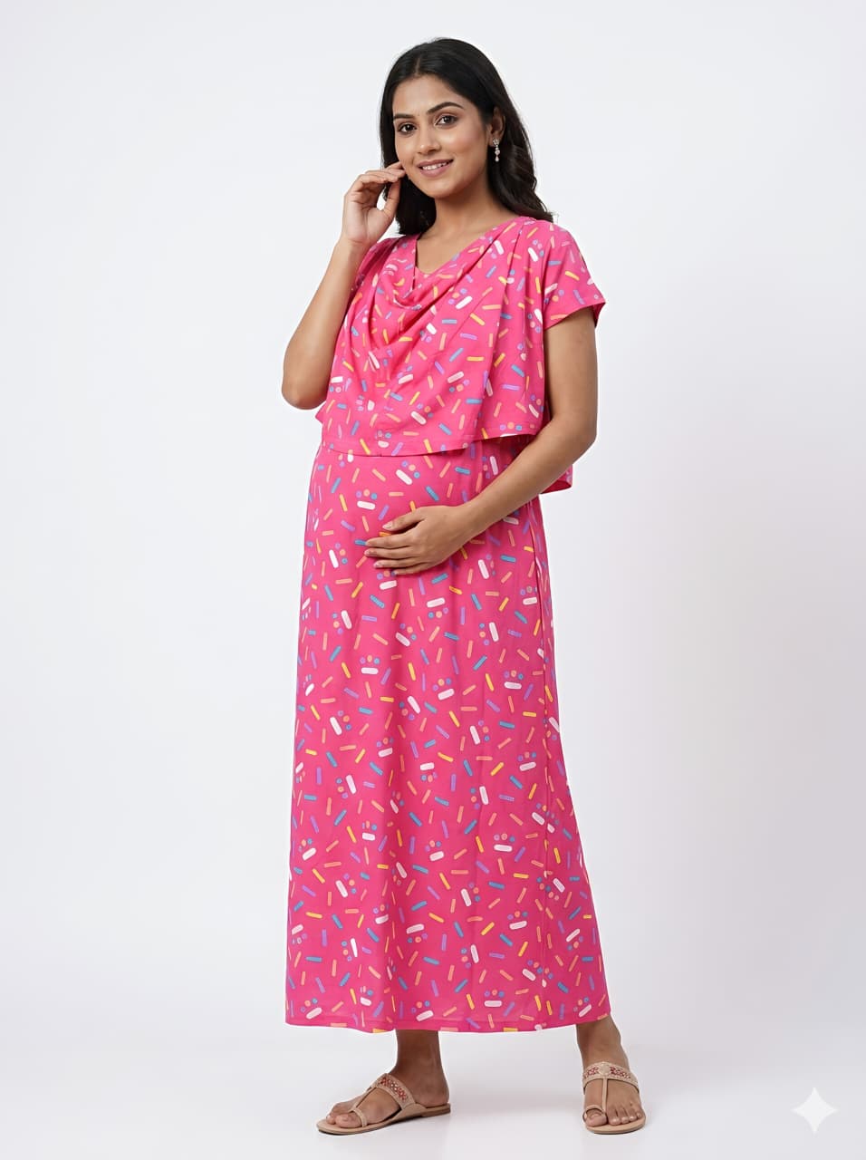 WhatsApp Image 2026-06-08 at 10.44.06 AM (3) Pink Shwal Type Feeding Frock (Inner Double Side Zip) - Image 1