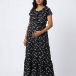 Black Floral Shwal Type Feeding Frock (Inner Double Side Zip)